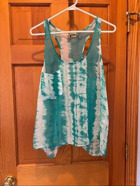 Show Me Your Mumu Racerback Semi Sheer Green Tie Dye Tank Top Size Small